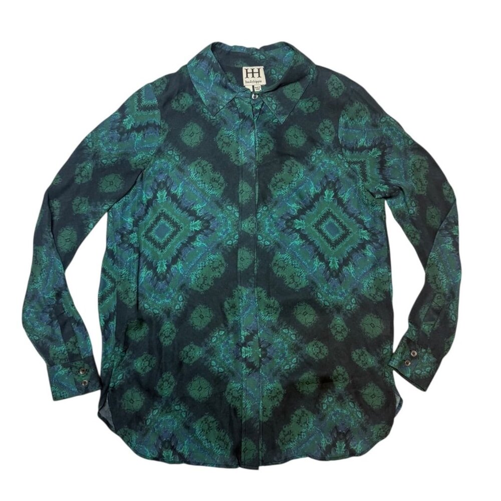 Haute Hippie Green Silk Print Top